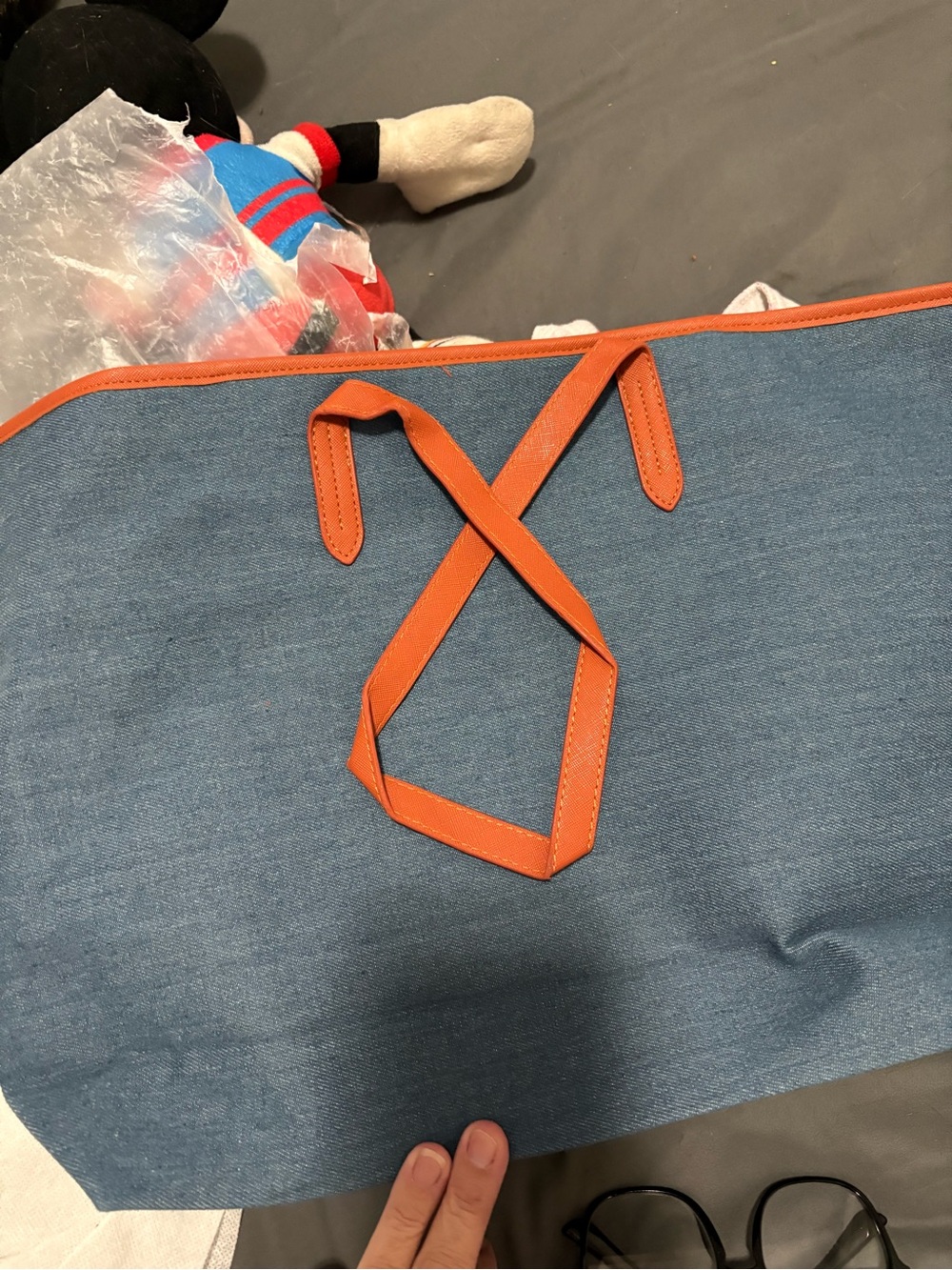 Source Unknown Blue Canvas Tote with Orange Trim